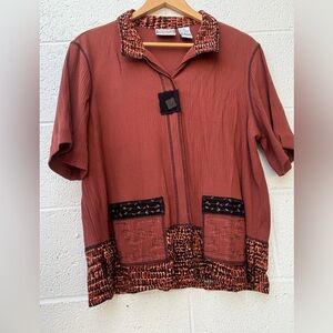 Elegant Terracotta Button Down Shirt with Patterned Accents